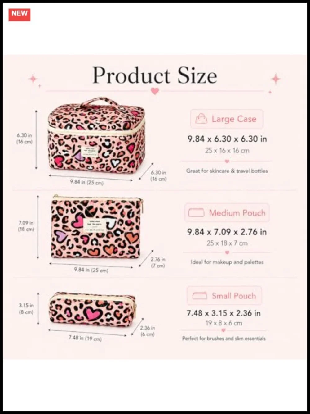 3-Piece Quilted Cotton Makeup Bag Set, Travel Toiletry Organizer for Women